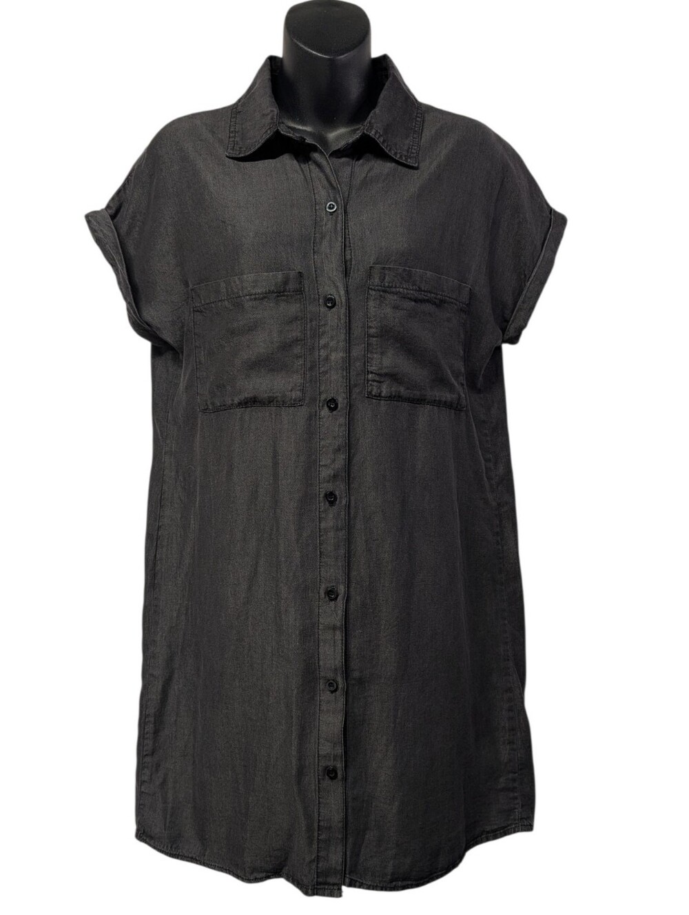 Zilcremo Women Gray Button Front Shirt Dress Pockets Collared Knee Length M NWT